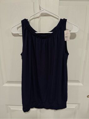 LOFT Navy Gathered Neck Sleeveless Tank